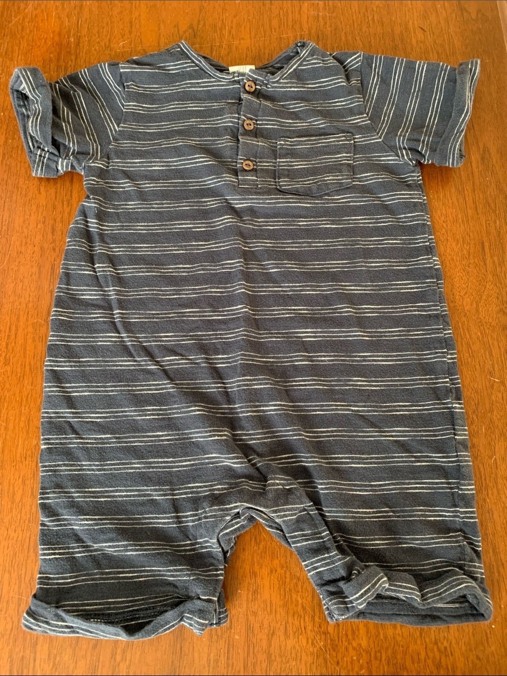 🍊5/$25 H&M Organic Navy Striped Short-Sleeve Romper size 12-18m